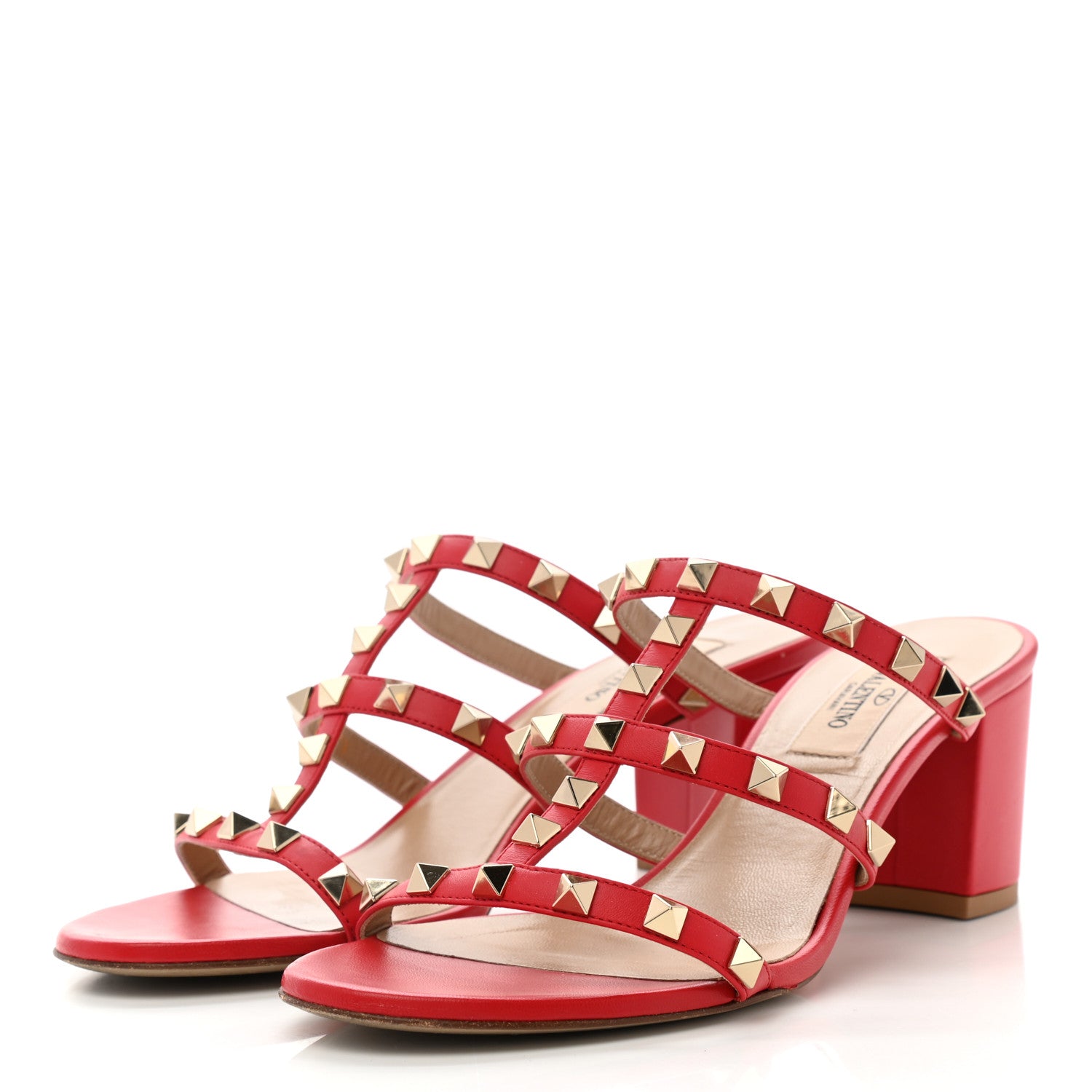Valentino Garavani Calfskin Rockstud 60mm Caged Slide Sandals 37.5 Rosso Valentino 3 of 9