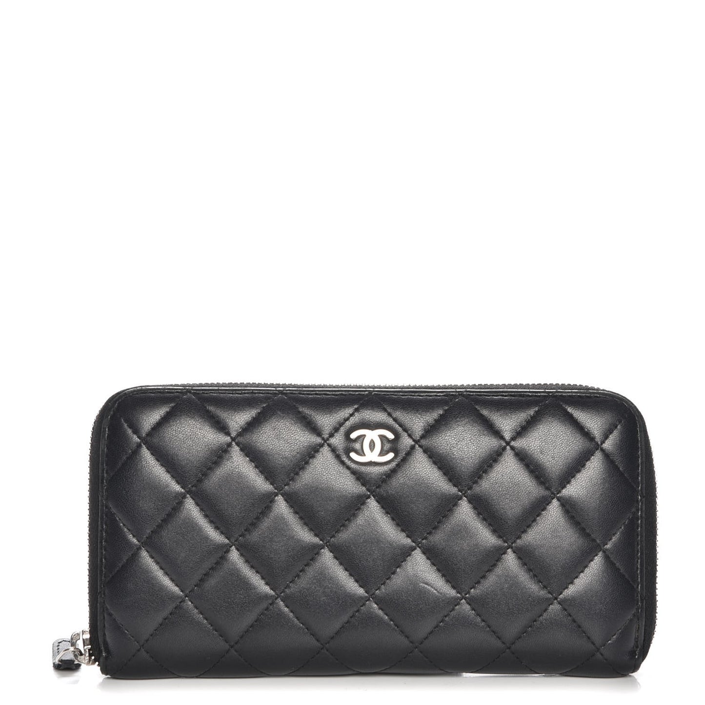 Lambskin Quilted Large Gusset Zip Around Wallet Black
