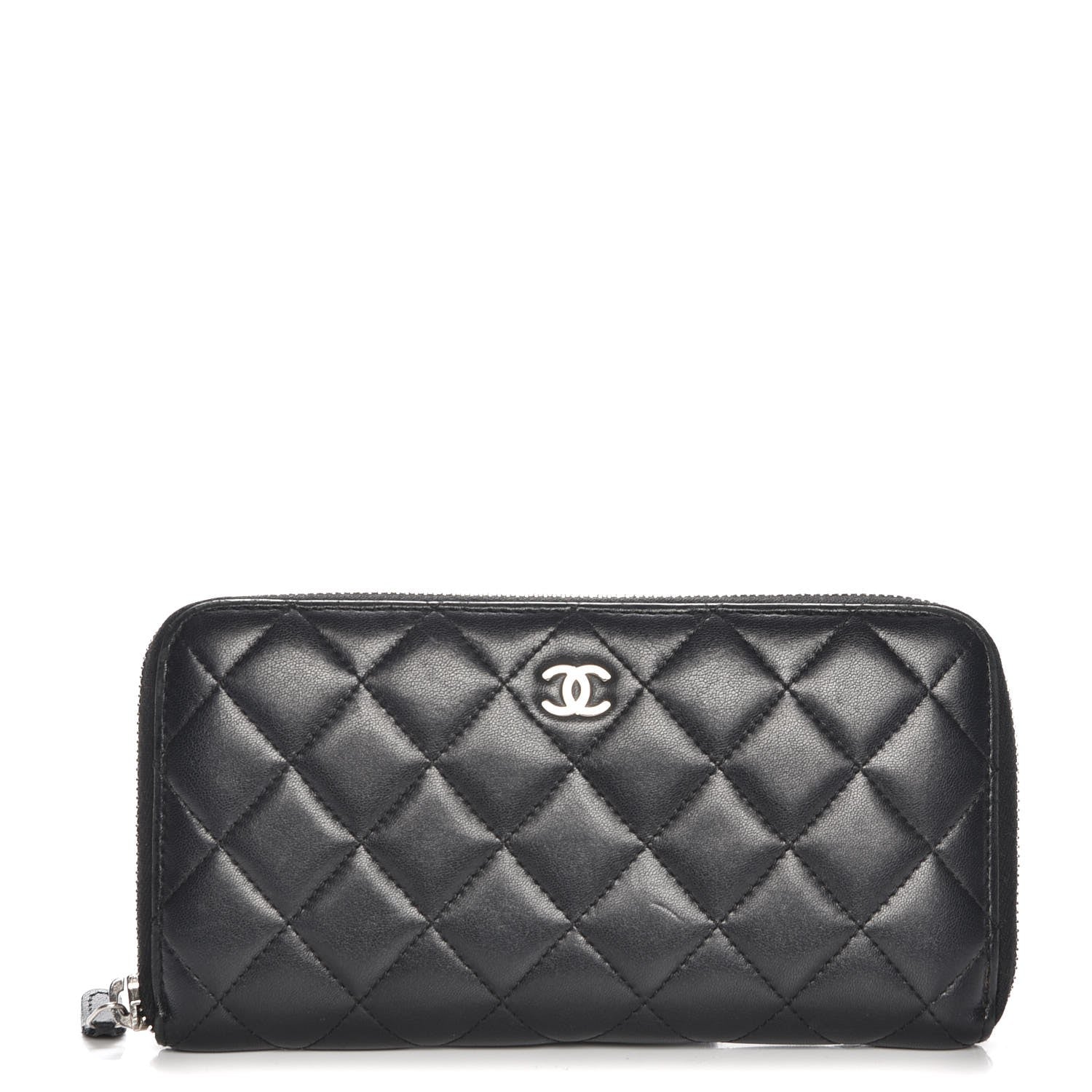 Chanel Lambskin Quilted Large Gusset Zip Around Wallet Black 1 of 10