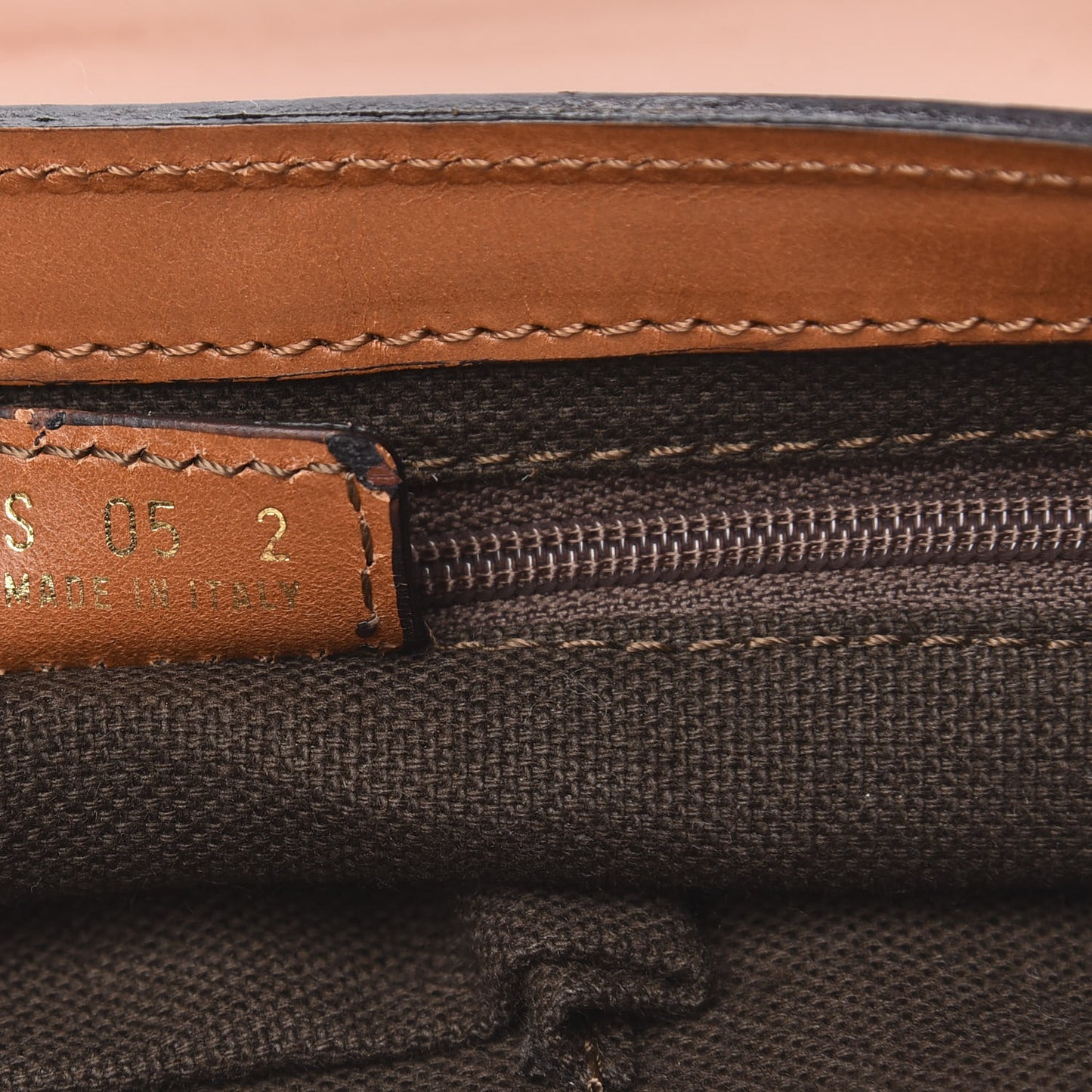 Canvas Smooth Calfskin Shoulder Bag Natural Brown