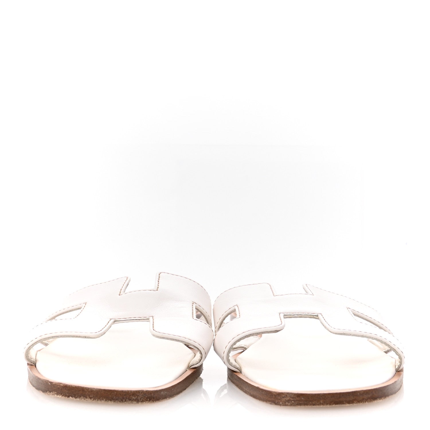Hermes Box Calfskin Oran Sandals 37 White 3 of 12