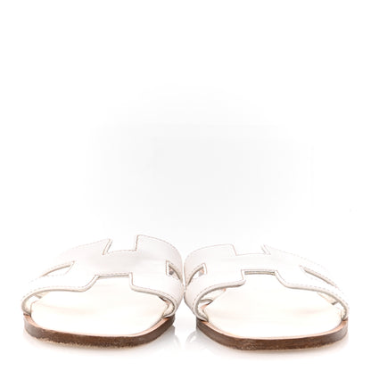 Hermes Box Calfskin Oran Sandals 37 White 3 of 12