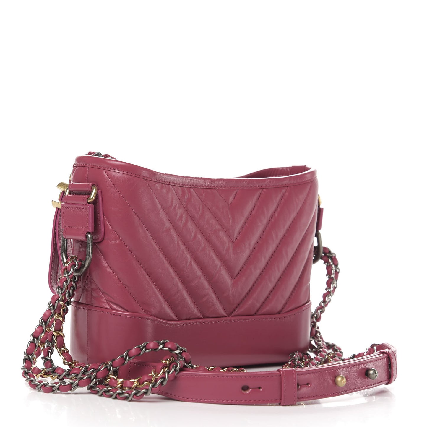 Aged Calfskin Chevron Quilted Small Gabrielle Hobo Dark Pink