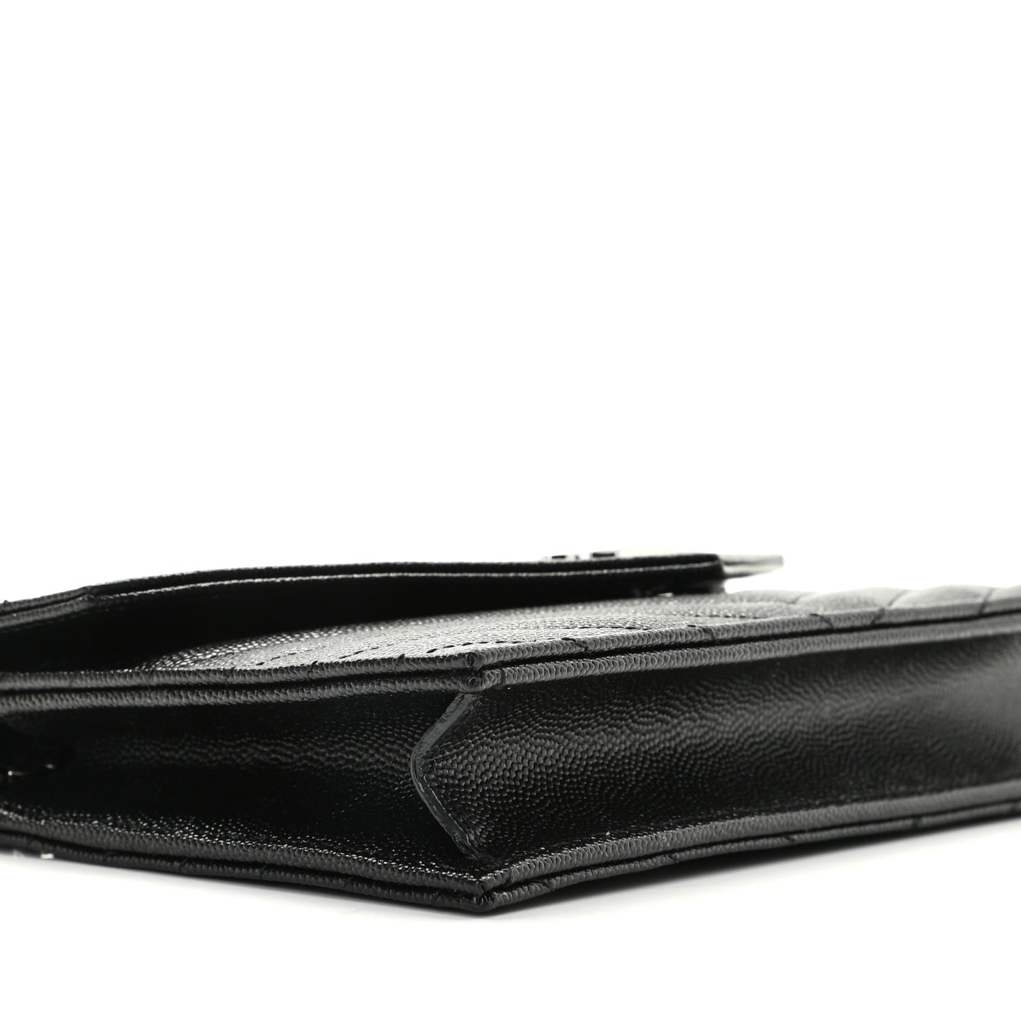 Grain De Poudre Matelasse Chevron Monogram Envelope Chain Wallet Black