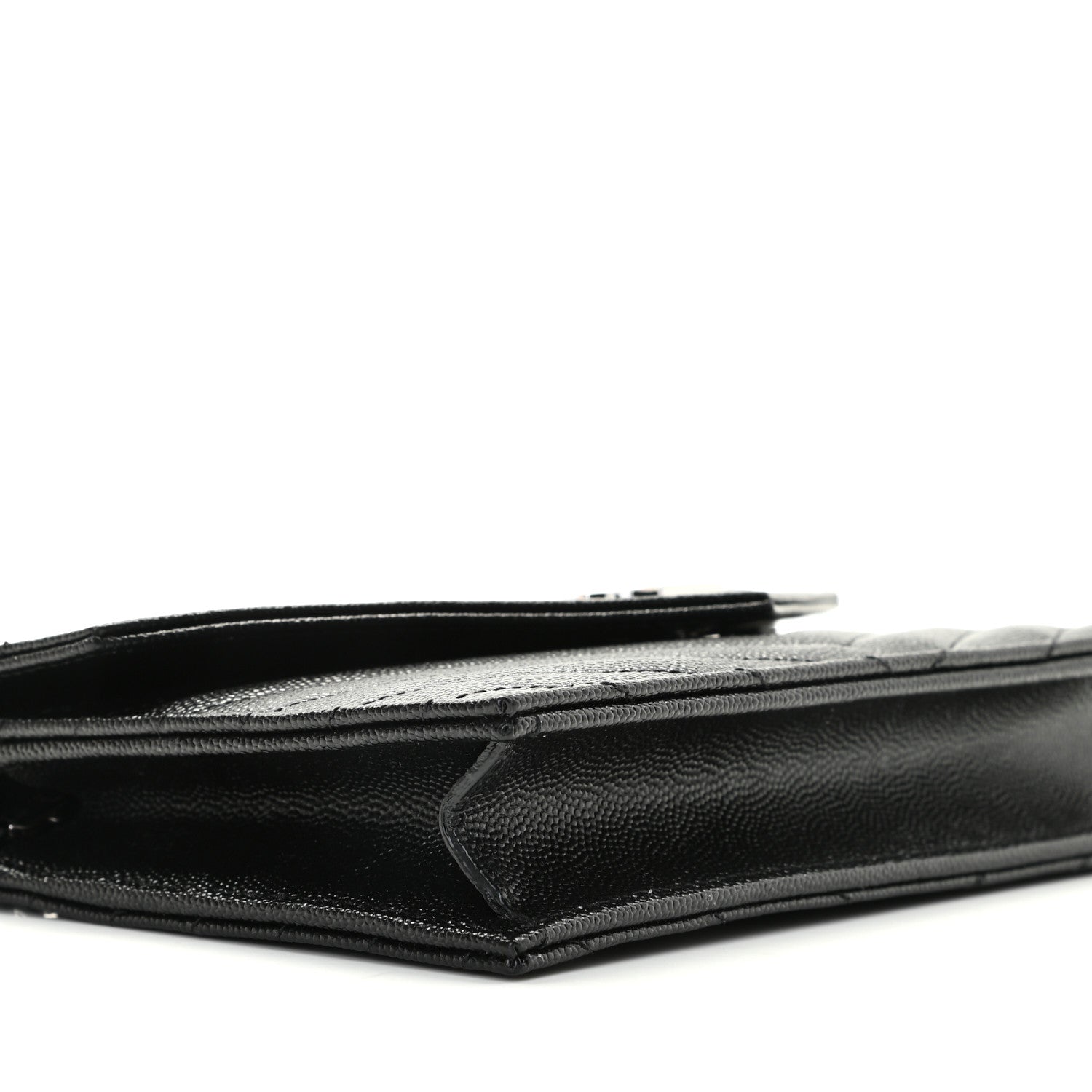 Saint Laurent Grain De Poudre Matelasse Chevron Monogram Envelope Chain Wallet Black 4 of 7