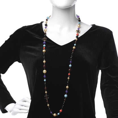 Chanel Pearl Beaded Enamel CC Long Necklace Gold Multicolor 2 of 5