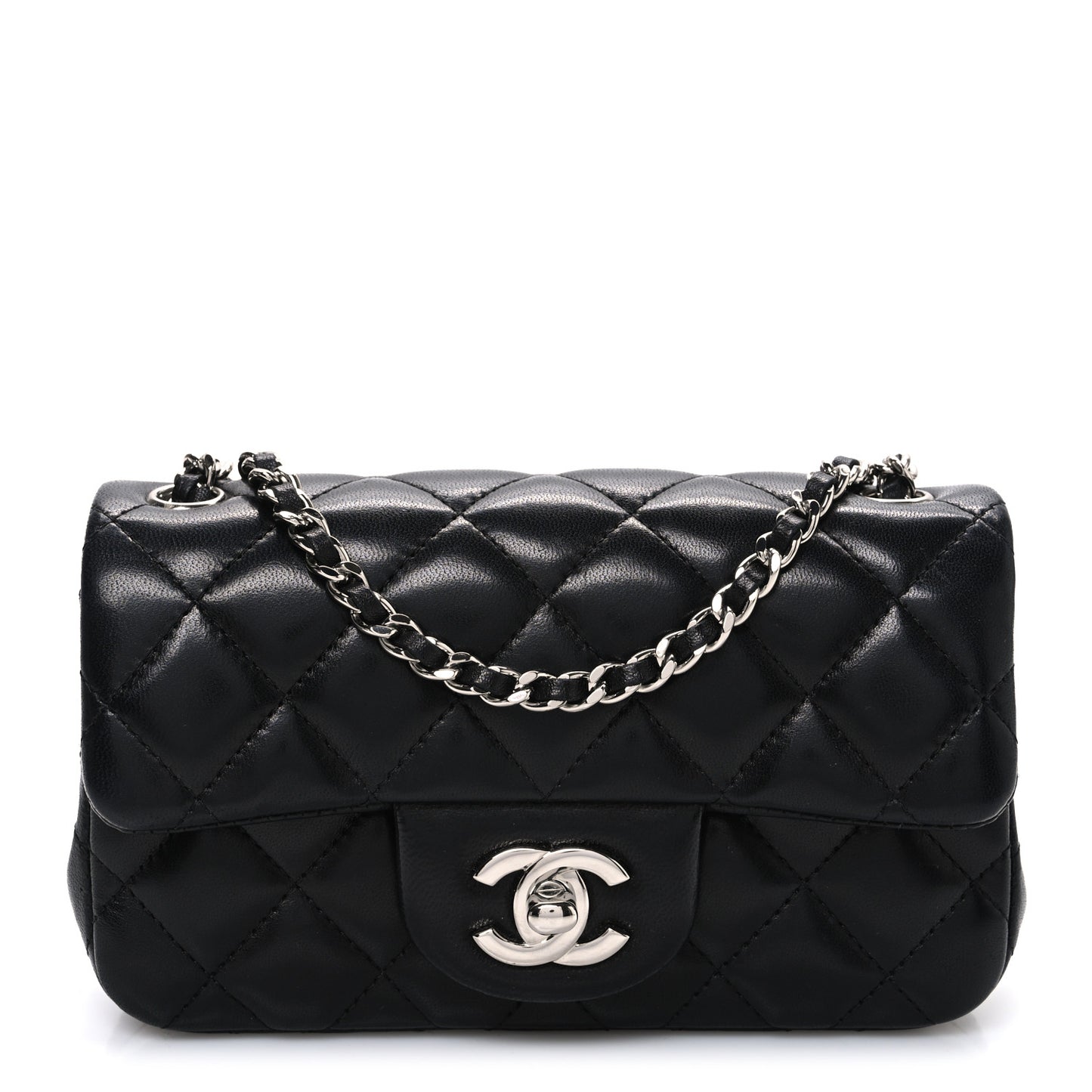 Lambskin Quilted Extra Mini Rectangular Flap Black