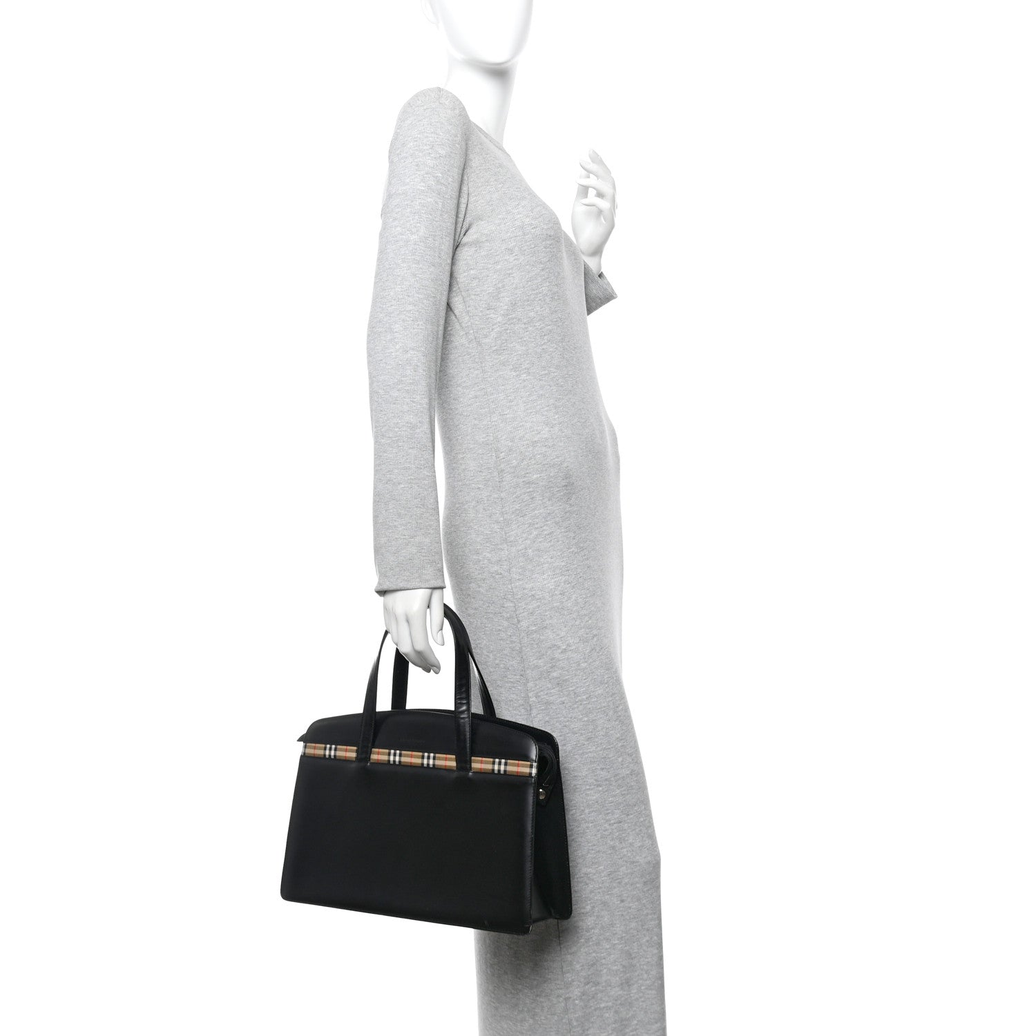 Burberry Glazed Calfskin House Check Briefcase Black 2 of 10