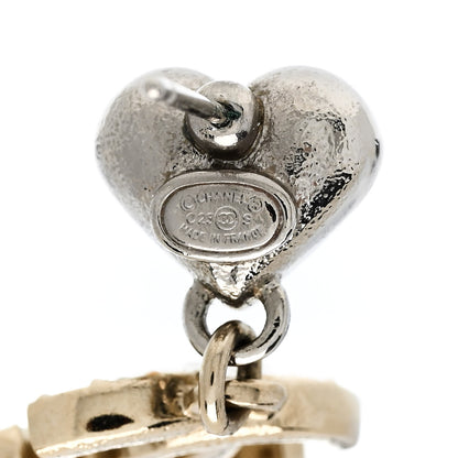 Chanel Crystal CC Heart Drop Earrings Gold Silver 4 of 4