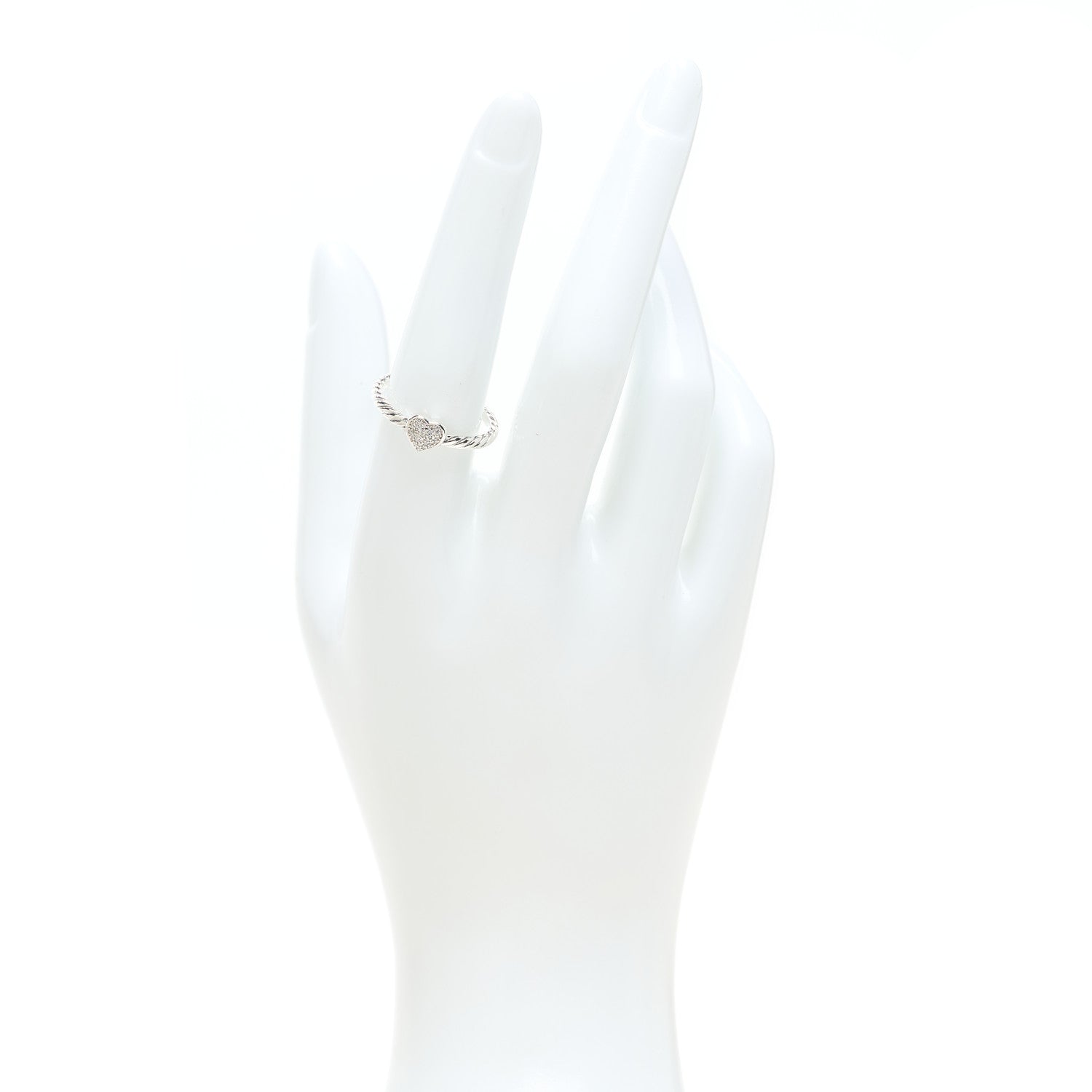 David Yurman Sterling Silver Diamond Cable Classics Heart Ring 55 7.25 2 of 4
