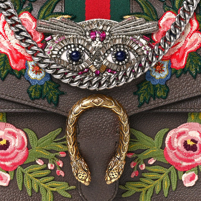Gucci Calfskin Web Owl Embroidered Medium Dionysus Shoulder Bag New Acero Multicolor 8 of 12