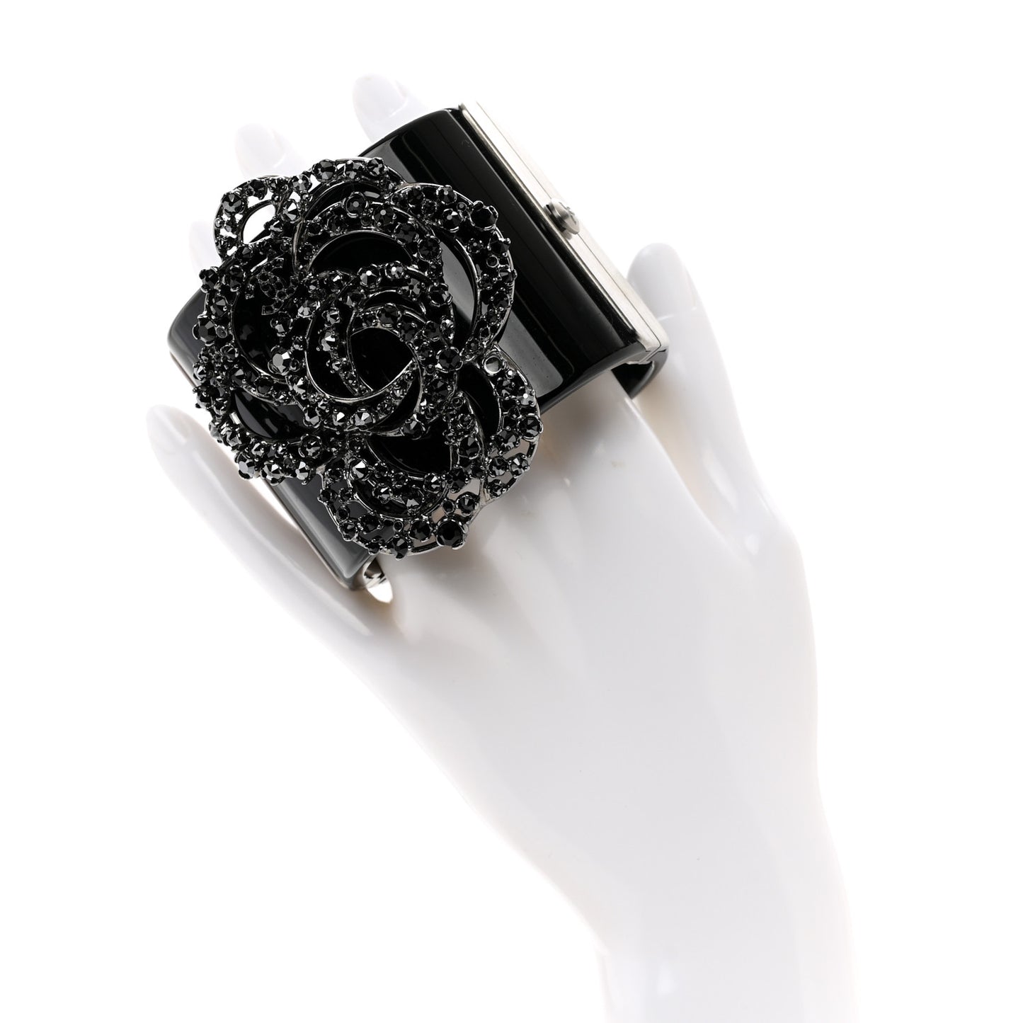 Resin Crystal Camellia CC Cuff Black