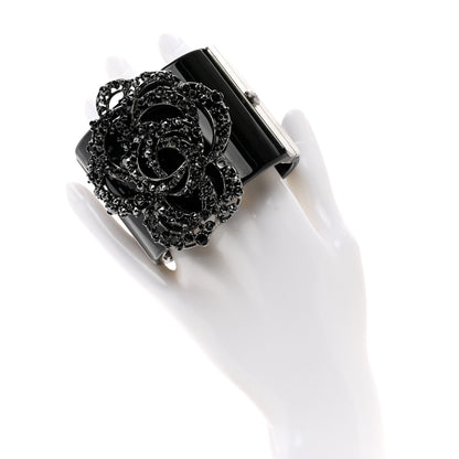 Chanel Resin Crystal Camellia CC Cuff Black 2 of 5
