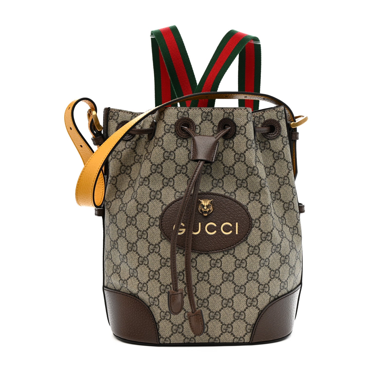 Gucci GG Supreme Monogram Neo Vintage Drawstring Bucket Backpack Beige New Acero Crop 1 of 11