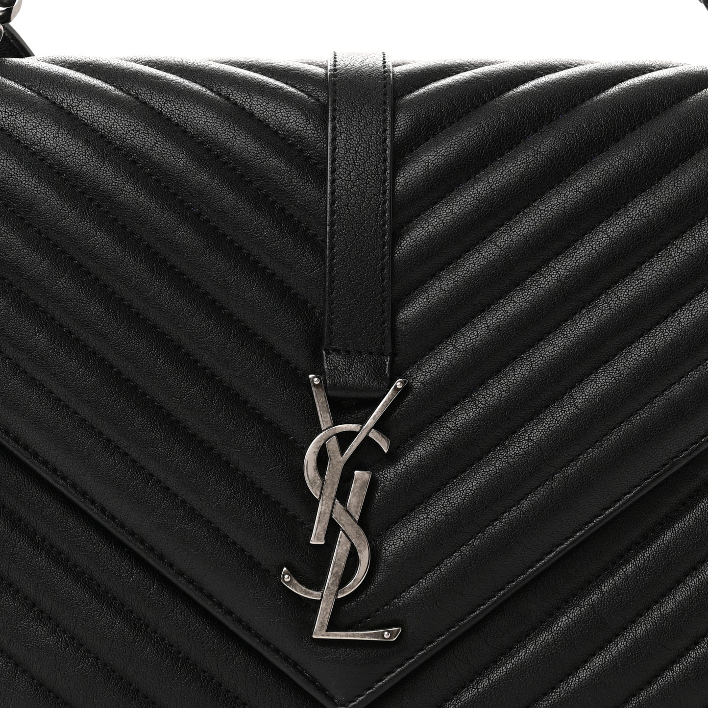 Sheepskin Matelasse Chevron Monogram Large College Satchel Black
