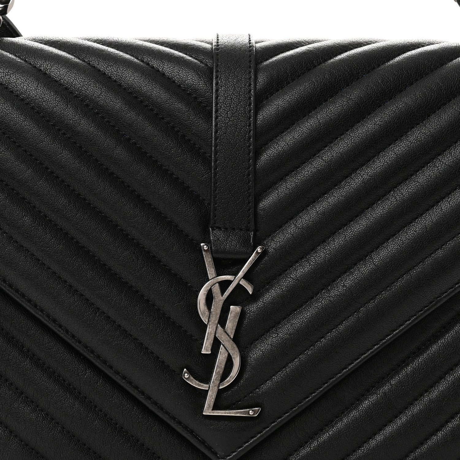 Saint Laurent Sheepskin Matelasse Chevron Monogram Large College Satchel Black 7 of 9