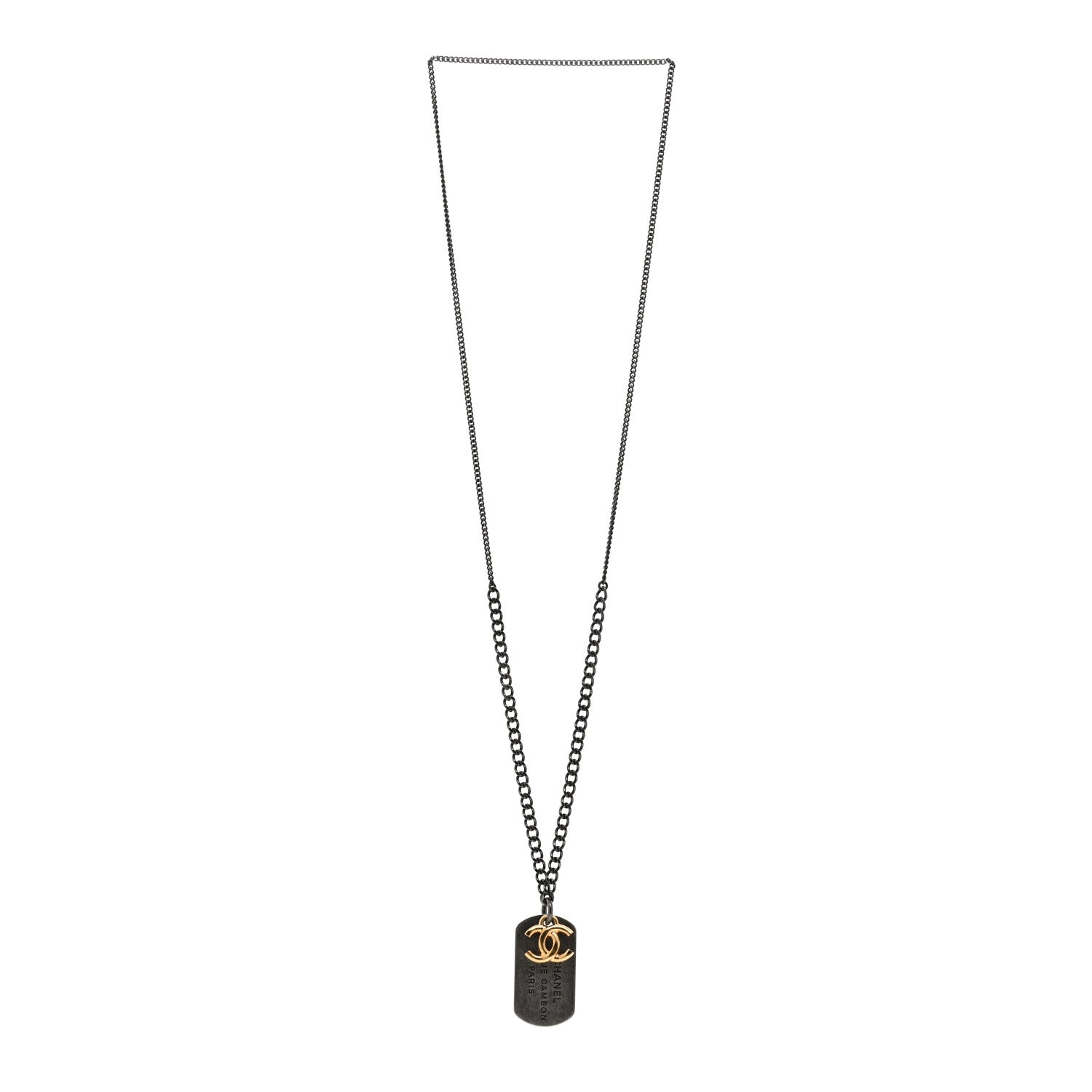 Chanel 31 Rue Cambon Paris CC Tag Pendant Necklace Gold Oxidized Silver 3 of 5