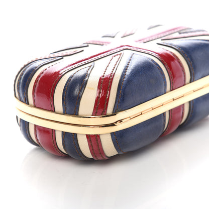Alexander McQueen Patent Calfskin Britannia Skull Box Clutch Red Blue 7 of 8