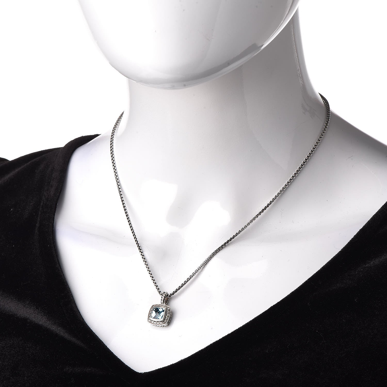 David Yurman Sterling Silver 14K Yellow Gold Diamond Blue Topaz 7mm Petite Albion Pendant Necklace 2 of 5