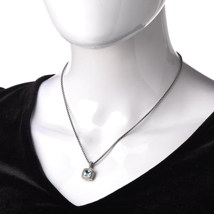David Yurman Sterling Silver 14K Yellow Gold Diamond Blue Topaz 7mm Petite Albion Pendant Necklace 2 of 5
