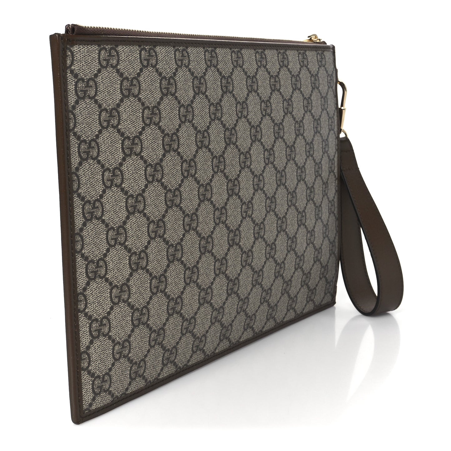 GG Supreme Monogram Azalea Calfskin Retro Interlocking G Wristlet Pouch Beige Ebony Brown Sugar