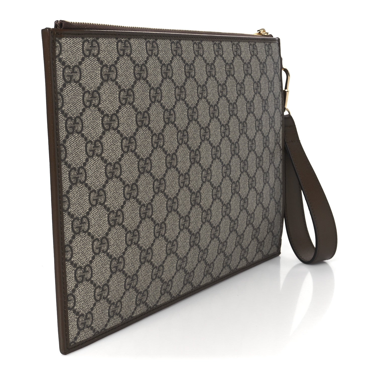 Gucci GG Supreme Monogram Azalea Calfskin Retro Interlocking G Wristlet Pouch Beige Ebony Brown Sugar 3 of 8