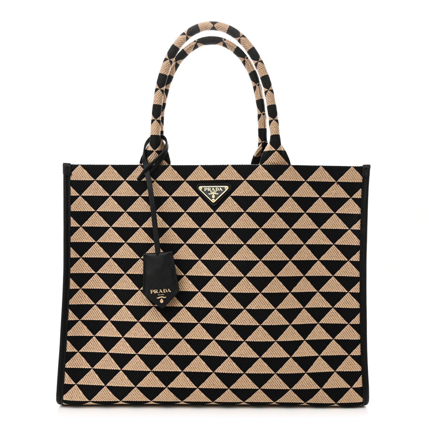 Prada Jacquard Saffiano Triangolo Symbole Embroidered Large Tote Black Corda 1 of 9