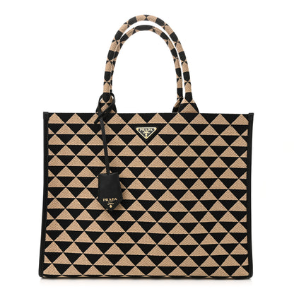 Prada Jacquard Saffiano Triangolo Symbole Embroidered Large Tote Black Corda 1 of 9