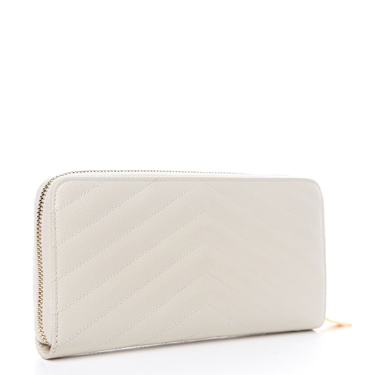 Saint Laurent Grain De Poudre Matelasse Chevron Monogram Zip Around Wallet Porcellana 2 of 7