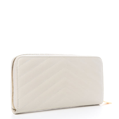 Saint Laurent Grain De Poudre Matelasse Chevron Monogram Zip Around Wallet Porcellana 2 of 7