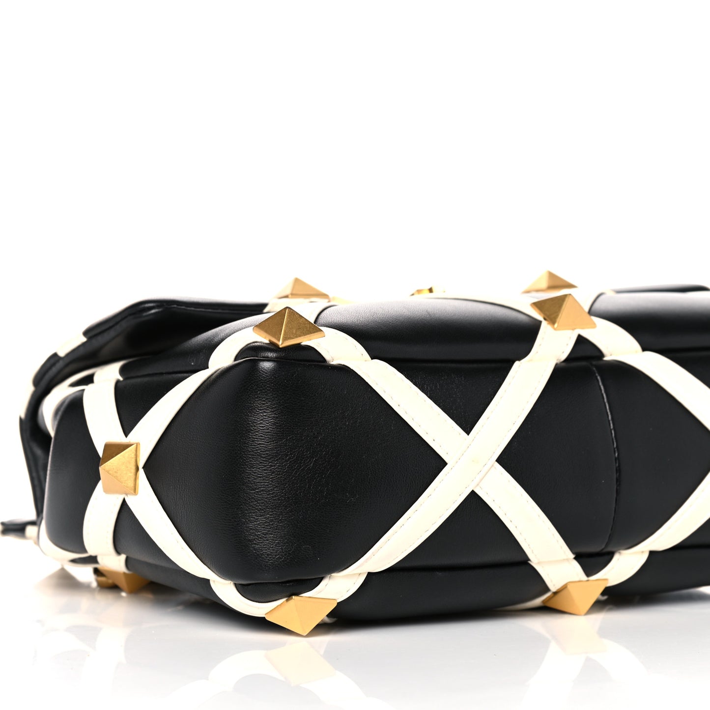 Nappa Large Roman Stud Shoulder Bag Black White