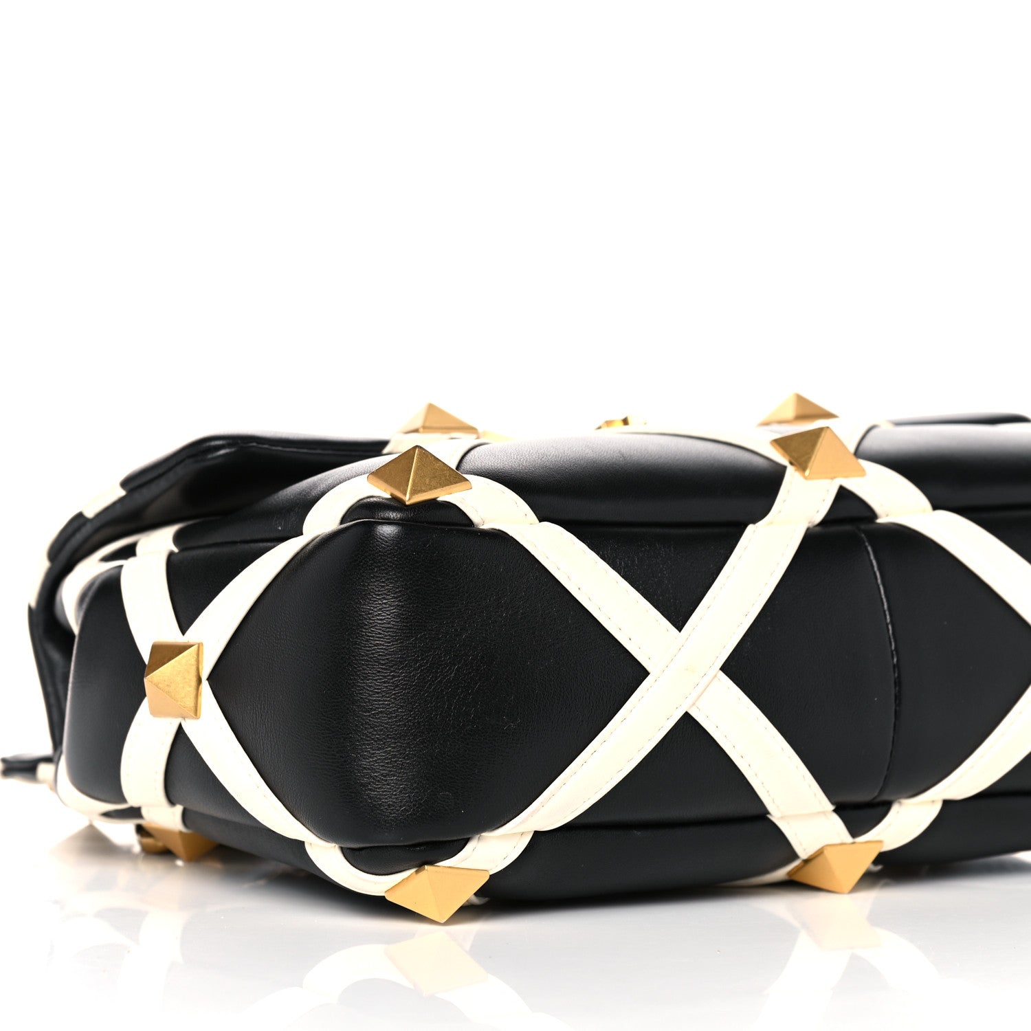 Valentino Garavani Nappa Large Roman Stud Shoulder Bag Black White 7 of 14