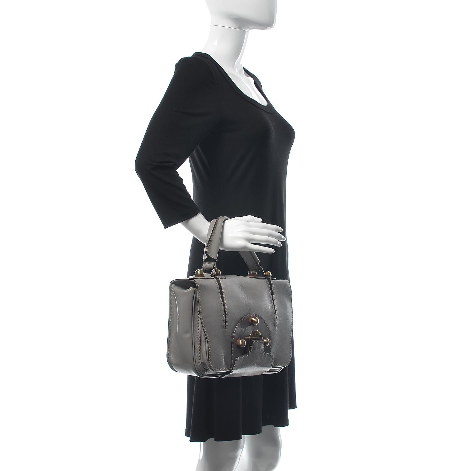 Fendi Glazed Calfskin Secret Code Satchel Grey 2 of 9