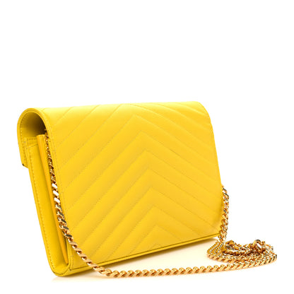 Saint Laurent Grain De Poudre Matelasse Chevron Monogram Chain Wallet Yellow 3 of 11