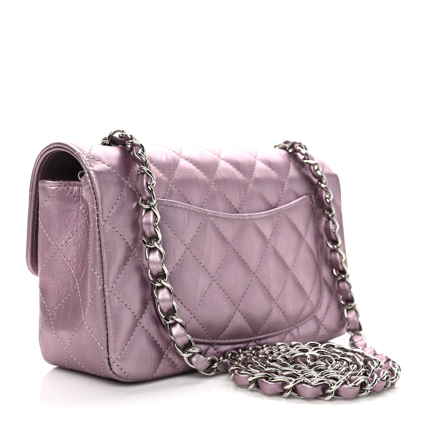 Metallic Calfskin Quilted Mini Rectangular Flap Pink