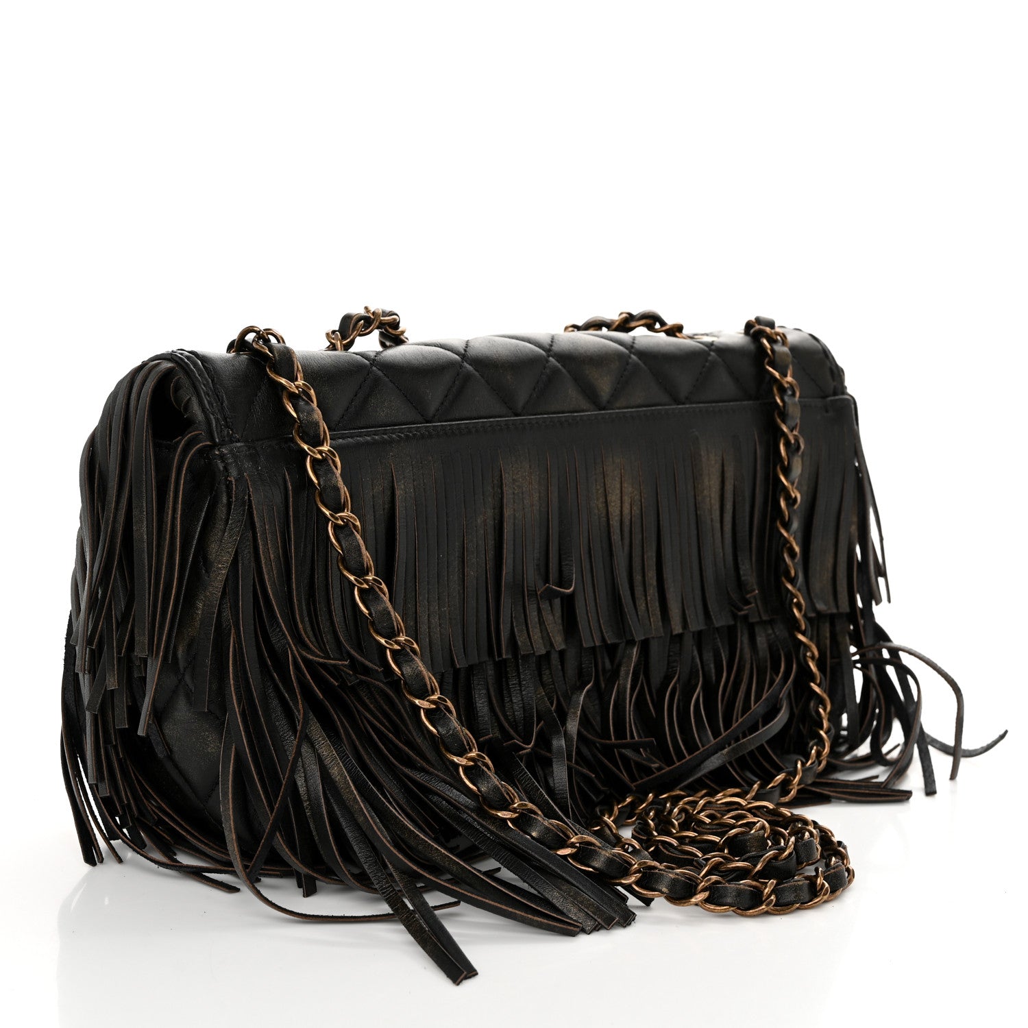 Chanel Metallic Calfskin Quilted Large Into The Fringe Flap Black 3 of 11