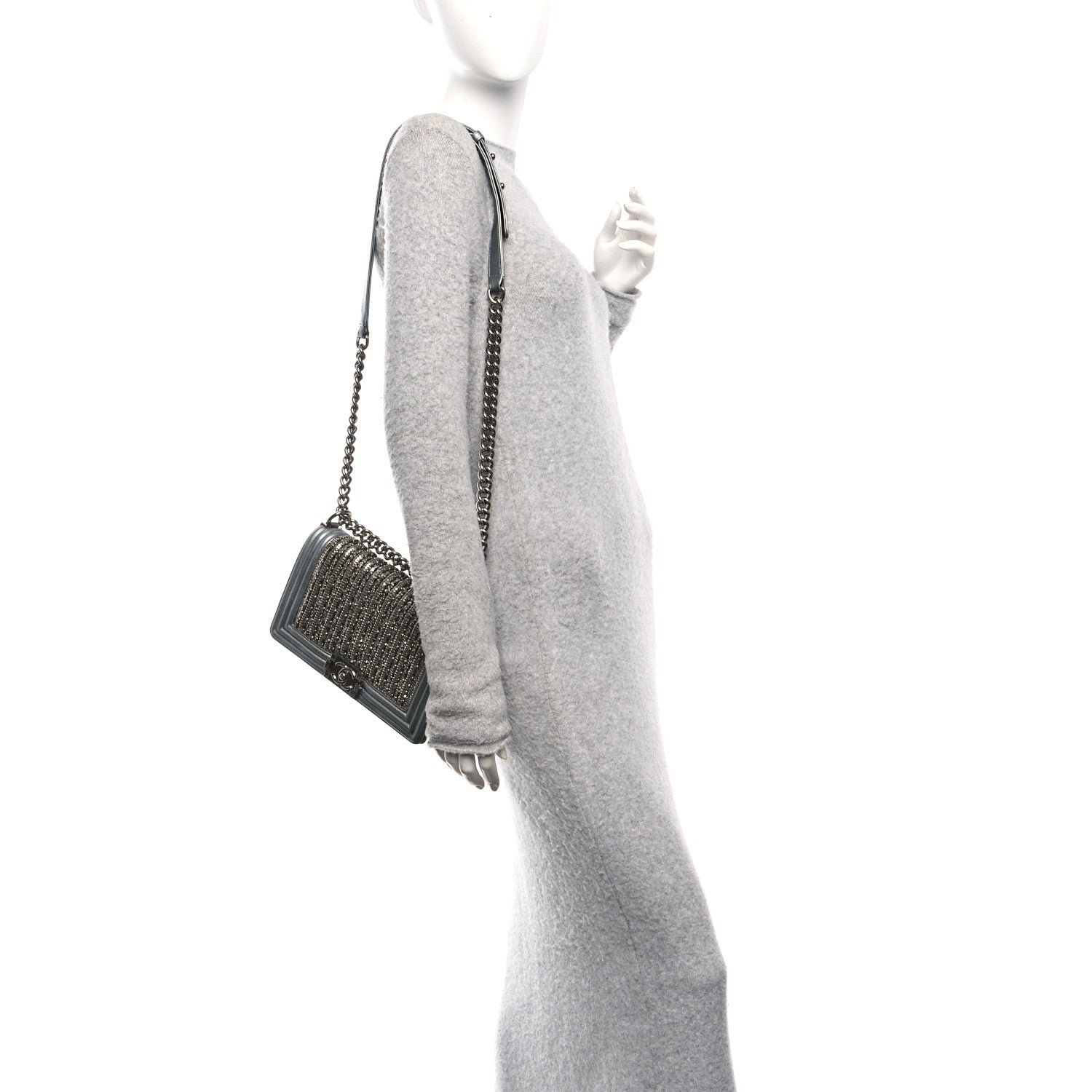 Chanel Metallic Lambskin Glass Pearl Embroidered Medium Boy Flap  Silver 2 of 10