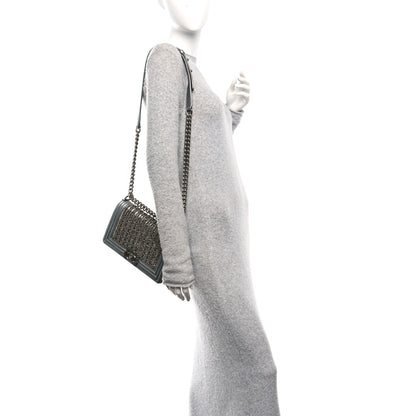Chanel Metallic Lambskin Glass Pearl Embroidered Medium Boy Flap  Silver 2 of 10