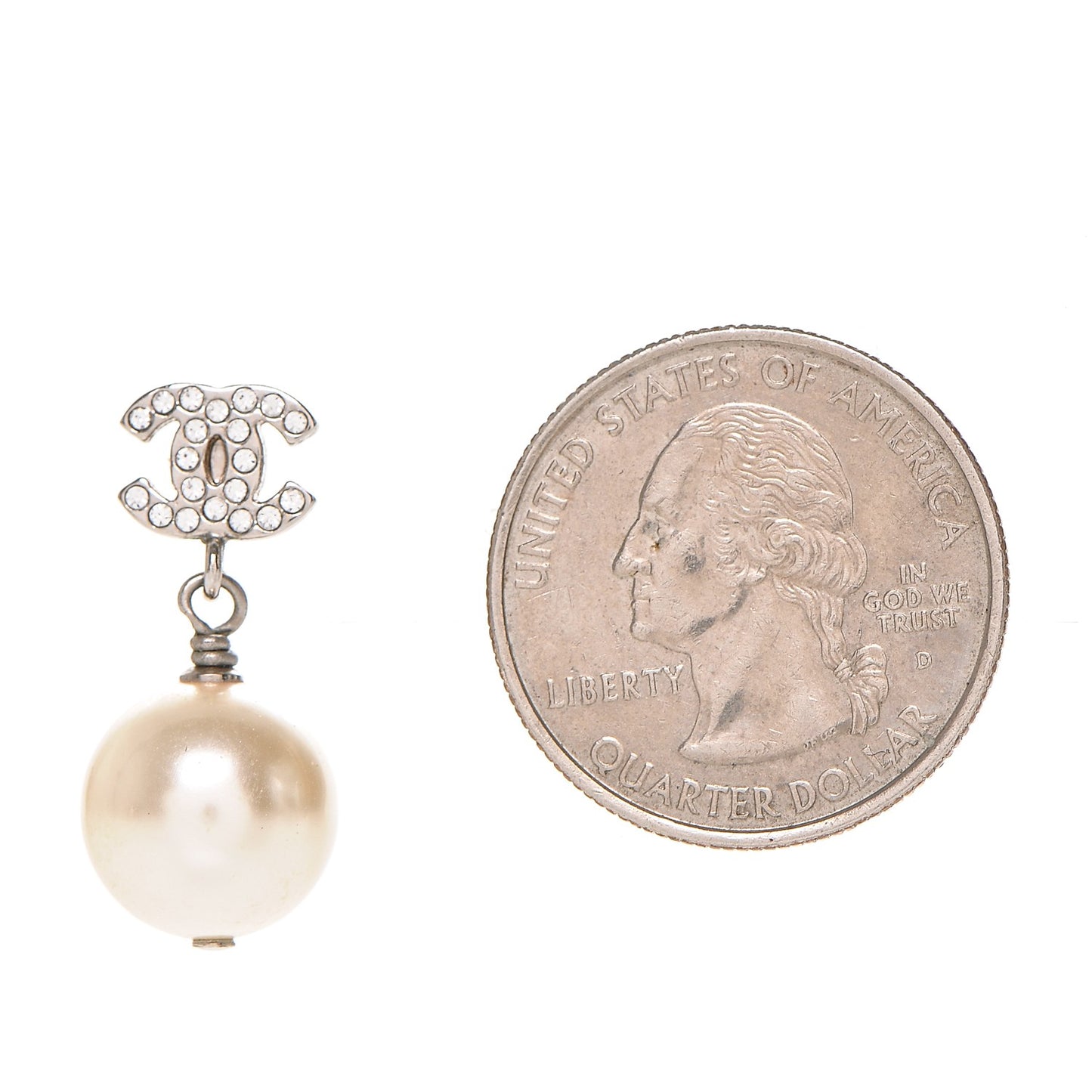 Crystal Pearl CC Drop Earrings Silver