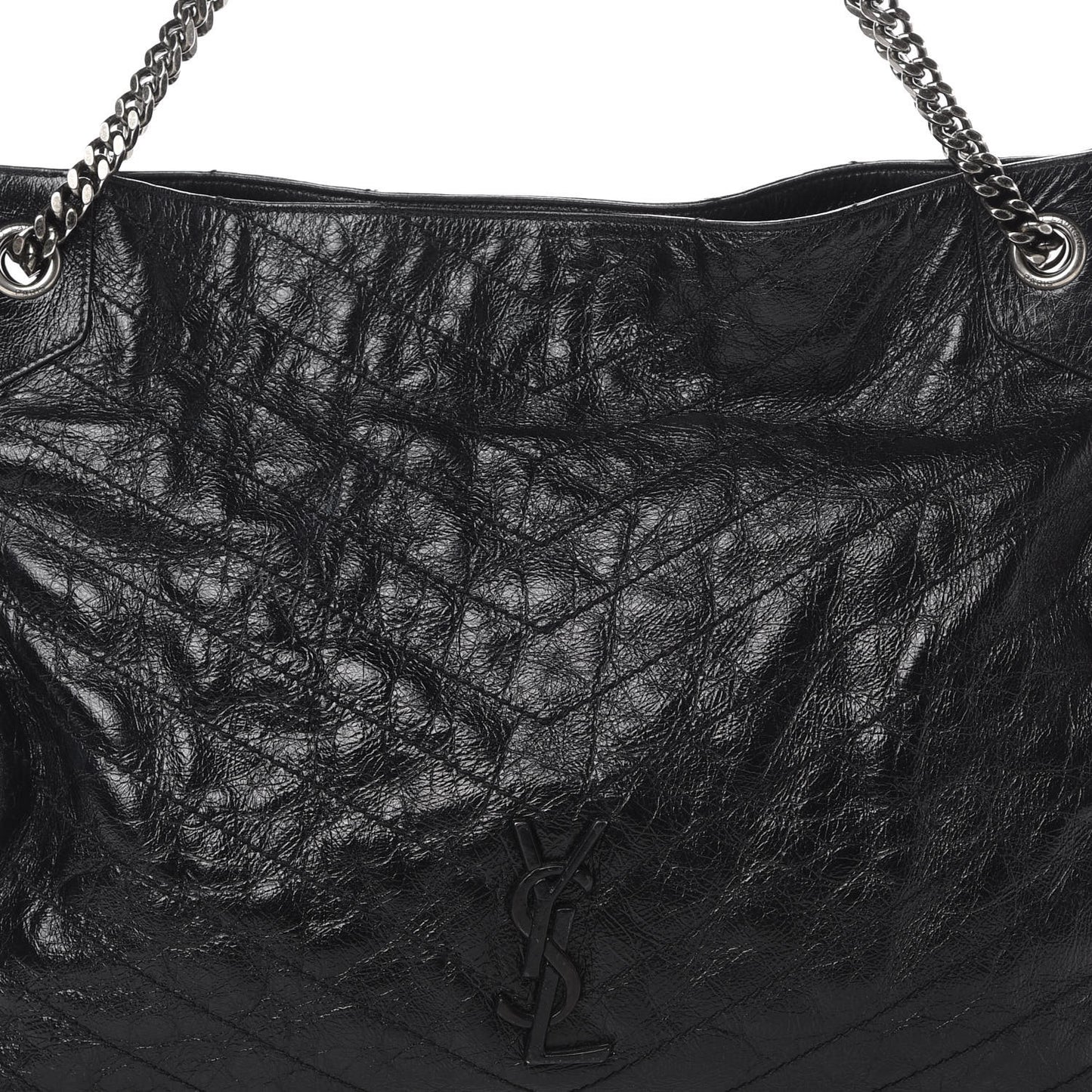 Crinkled Calfskin Matelasse Monogram Niki Shoulder Bag Black