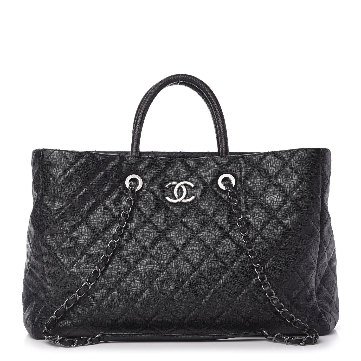 Chanel Caviar Lizard Quilted Large Coco Handle Shopping Tote Black 1 of 10