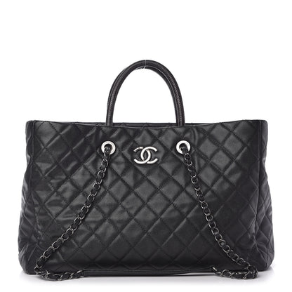 Chanel Caviar Lizard Quilted Large Coco Handle Shopping Tote Black 1 of 10
