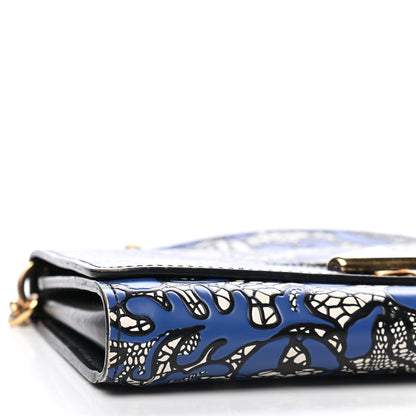 Louis Vuitton Calfskin Lace Flower Inlay Twist Chain Wallet Navy Black 6 of 9