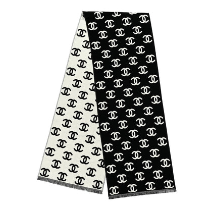Chanel Wool Cashmere CC Scarf Black White 2 of 3