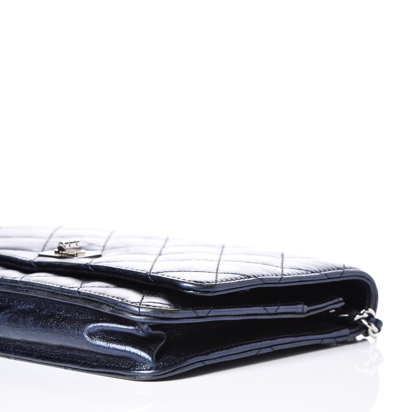 Metallic Lambskin Quilted Reissue Wallet On Chain WOC Blue
