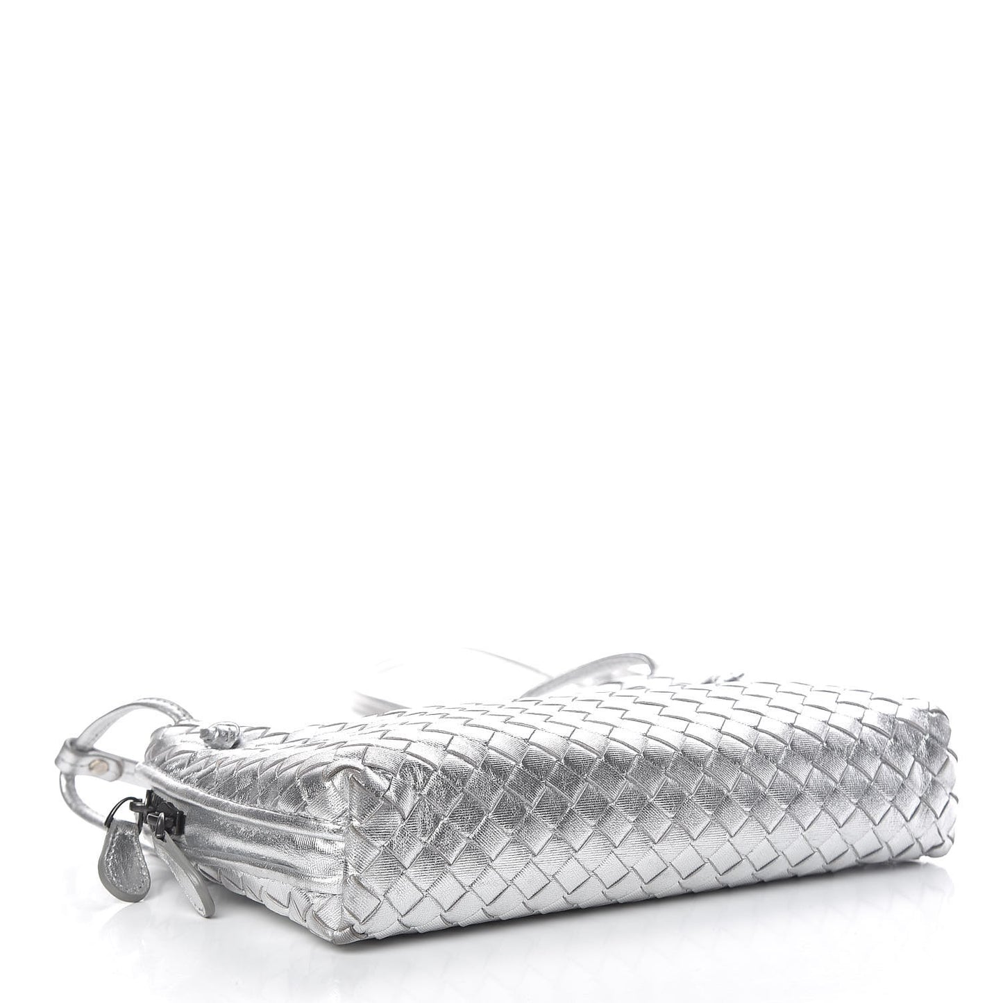 Metallic Grosgrain Intrecciato Nodini Crossbody Messenger Silver