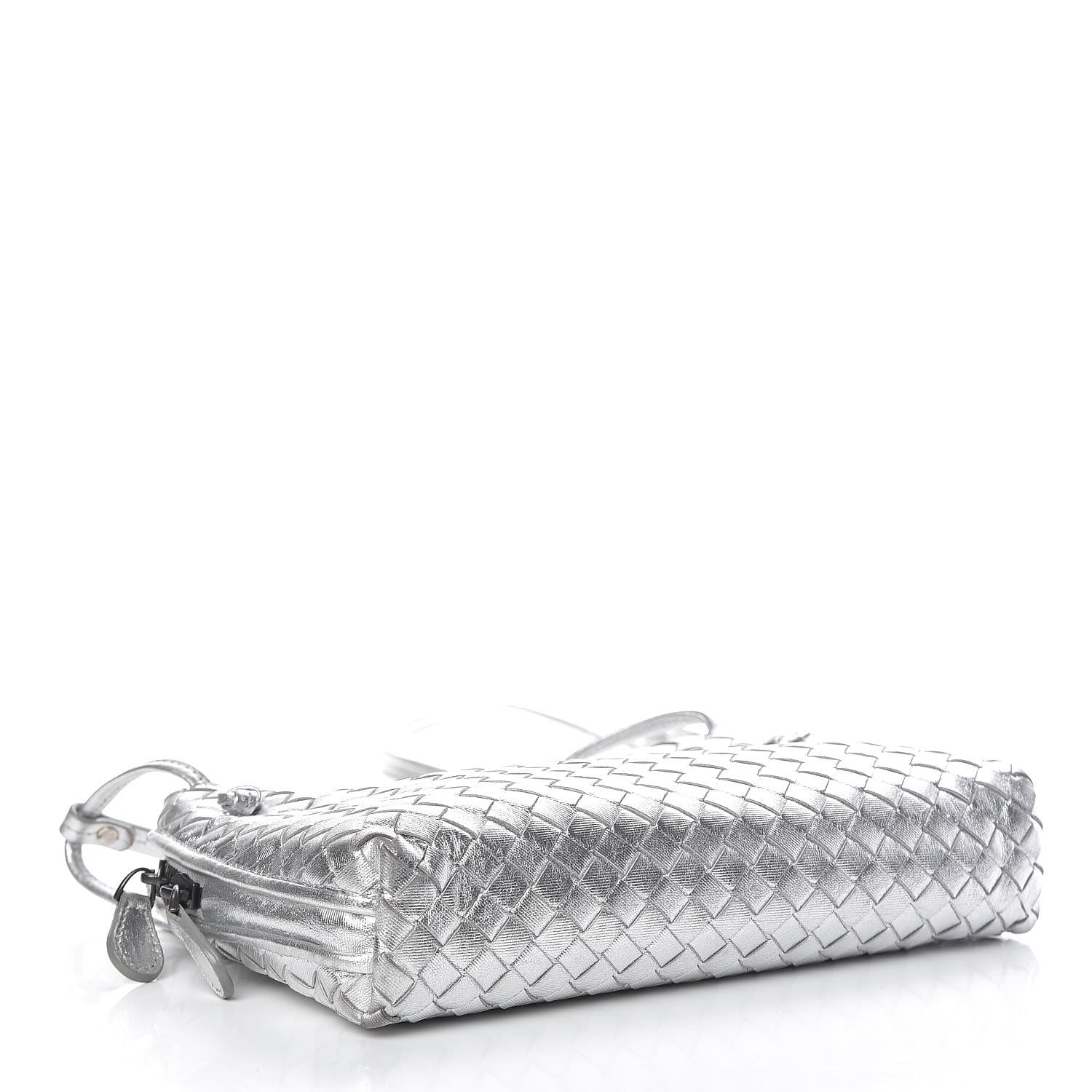 Bottega Veneta Metallic Grosgrain Intrecciato Nodini Crossbody Messenger Silver 4 of 15