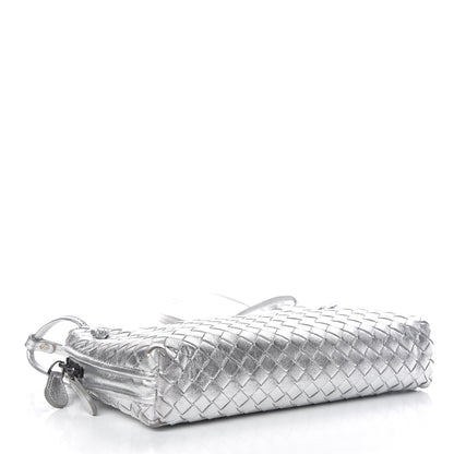 Bottega Veneta Metallic Grosgrain Intrecciato Nodini Crossbody Messenger Silver 4 of 15
