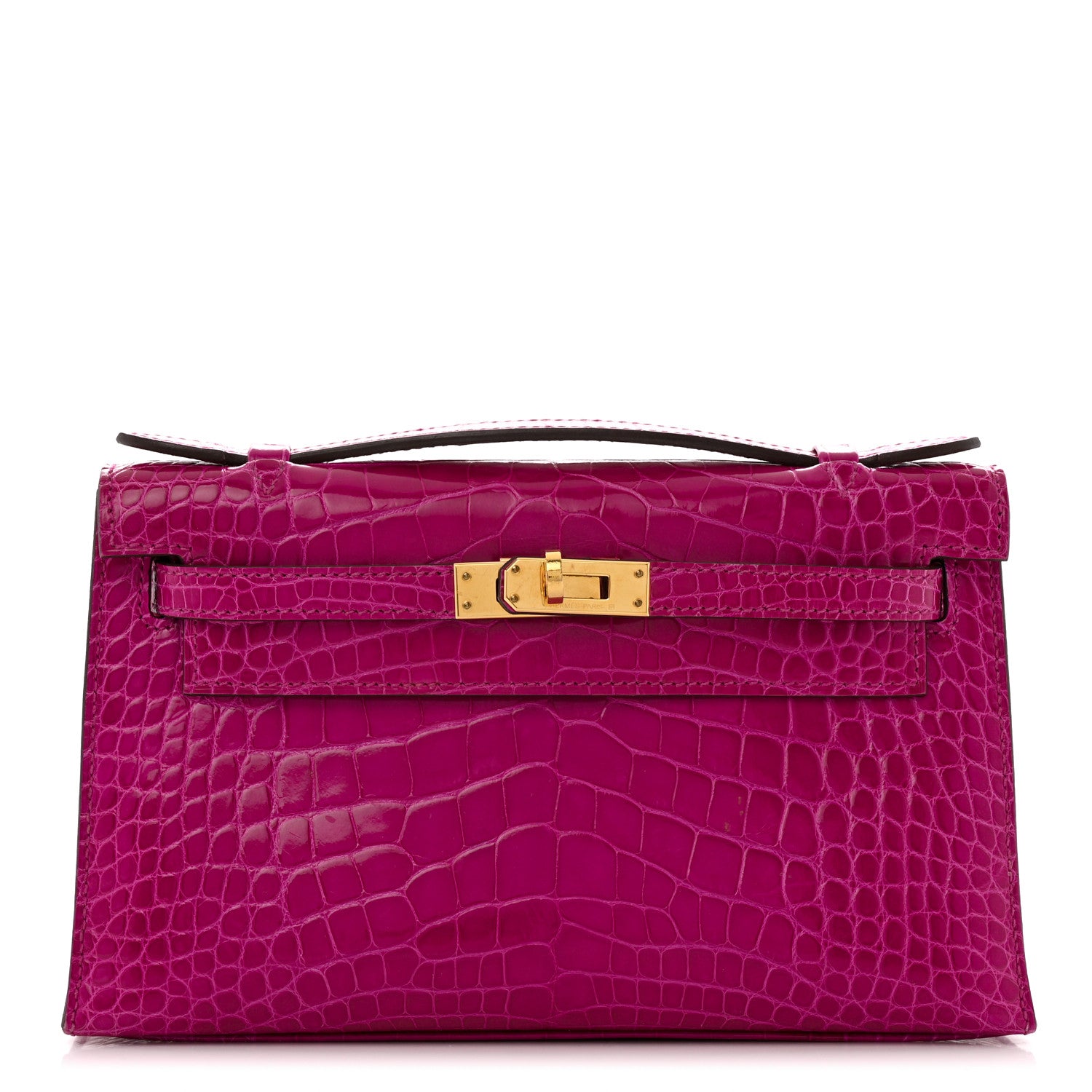 Hermes Shiny Alligator Kelly Pochette Rose Scheherazade 1 of 14