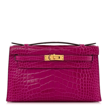 Hermes Shiny Alligator Kelly Pochette Rose Scheherazade 1 of 14